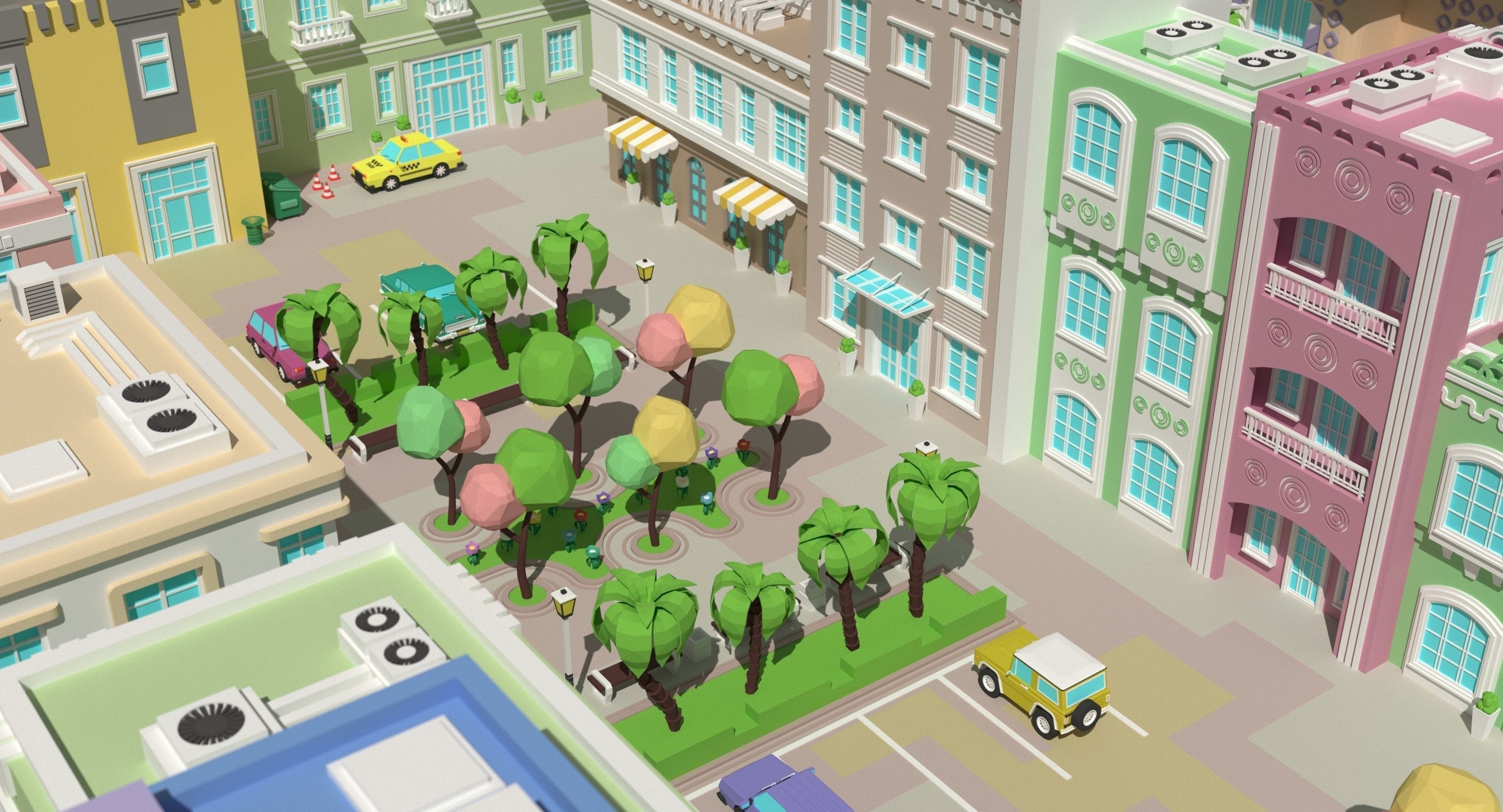 Low poly city near the beach Low-poly 3D model_10