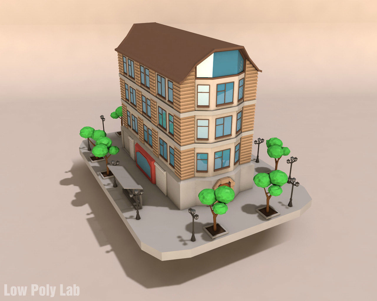 Cartoon City Building Low-poly 3D model_2
