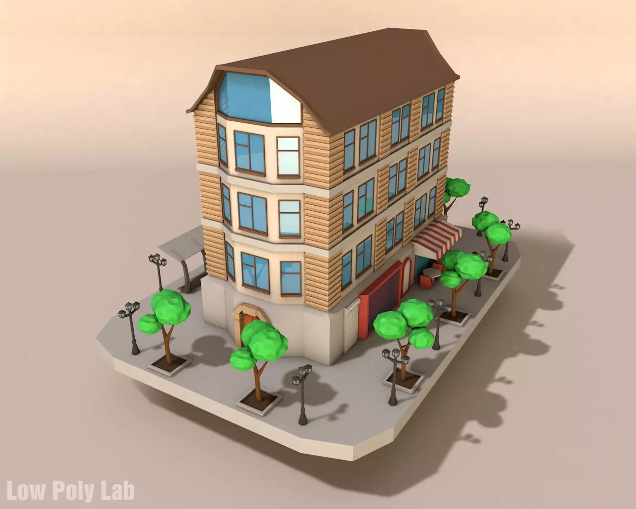 Cartoon City Building Low-poly 3D model_0