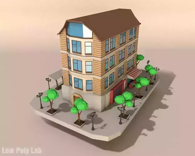 Cartoon City Building Low-poly 3D model