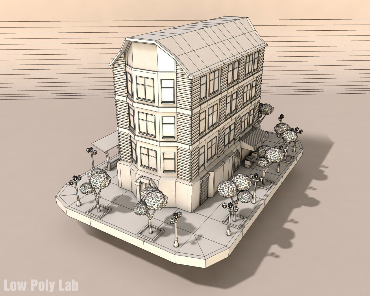 Cartoon City Building Low-poly 3D model_1