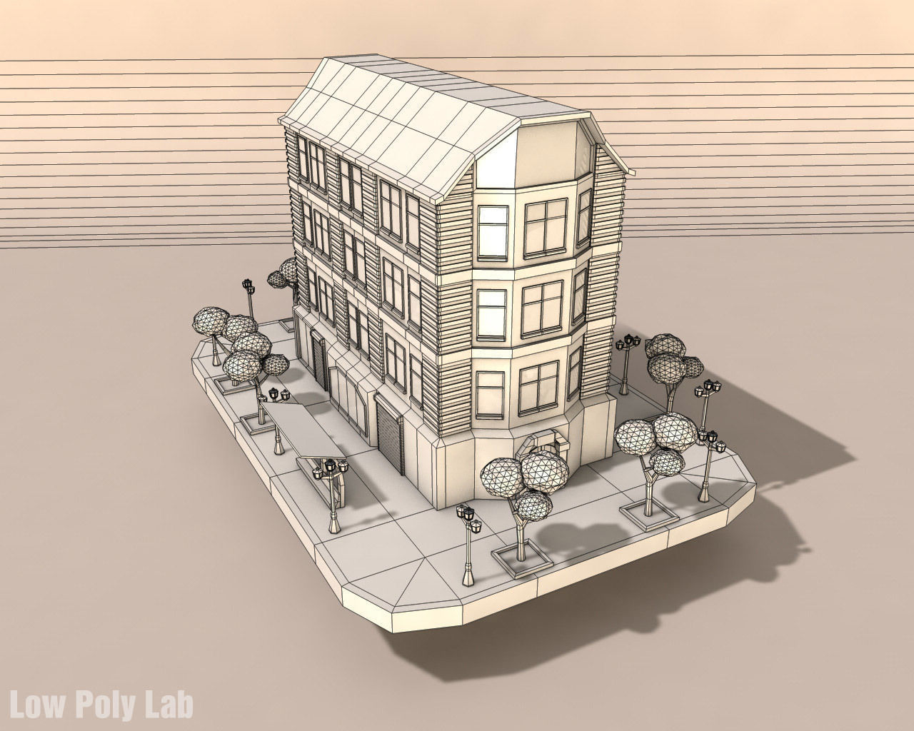 Cartoon City Building Low-poly 3D model_3