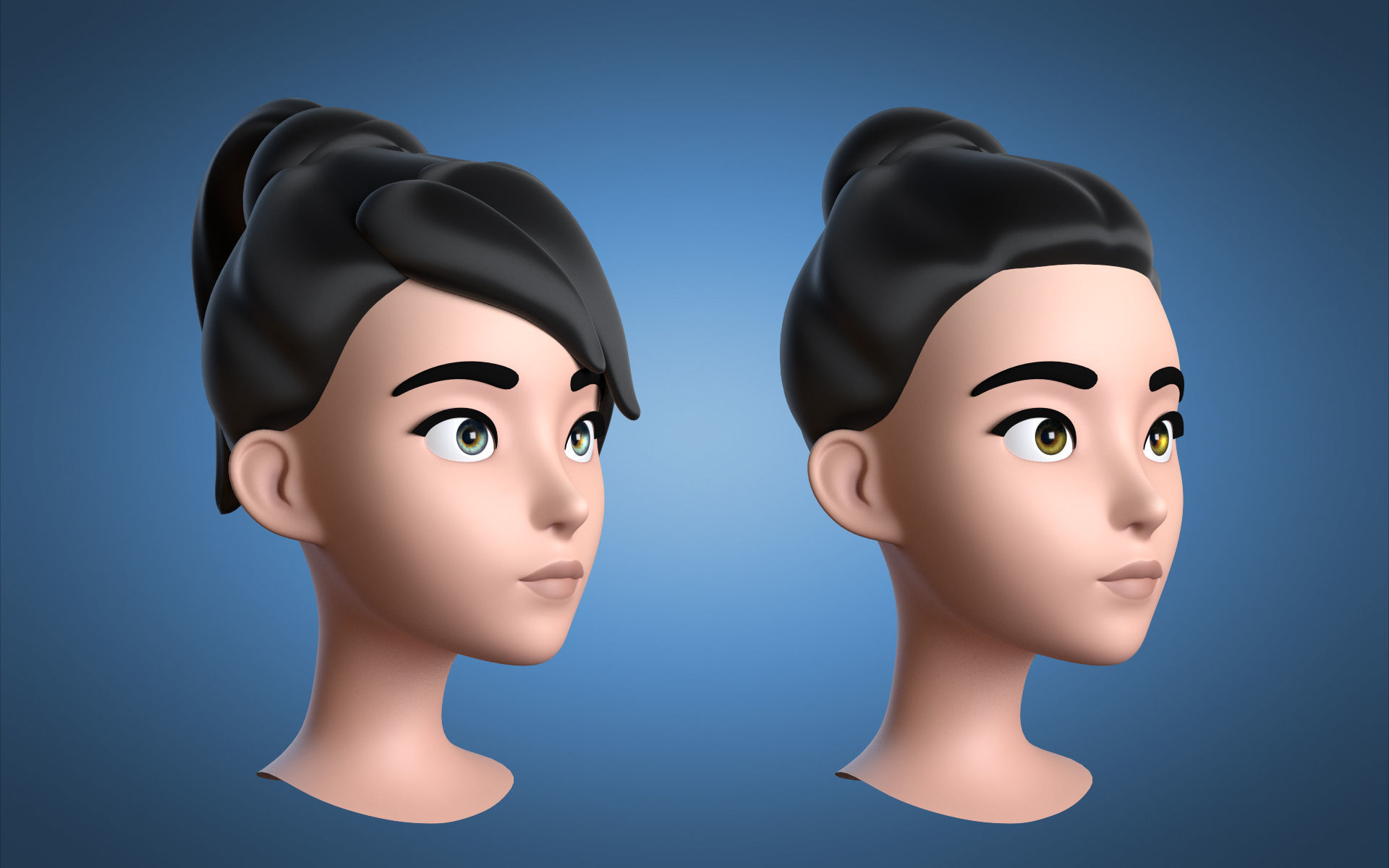Cartoon Girl Head 3D model_3
