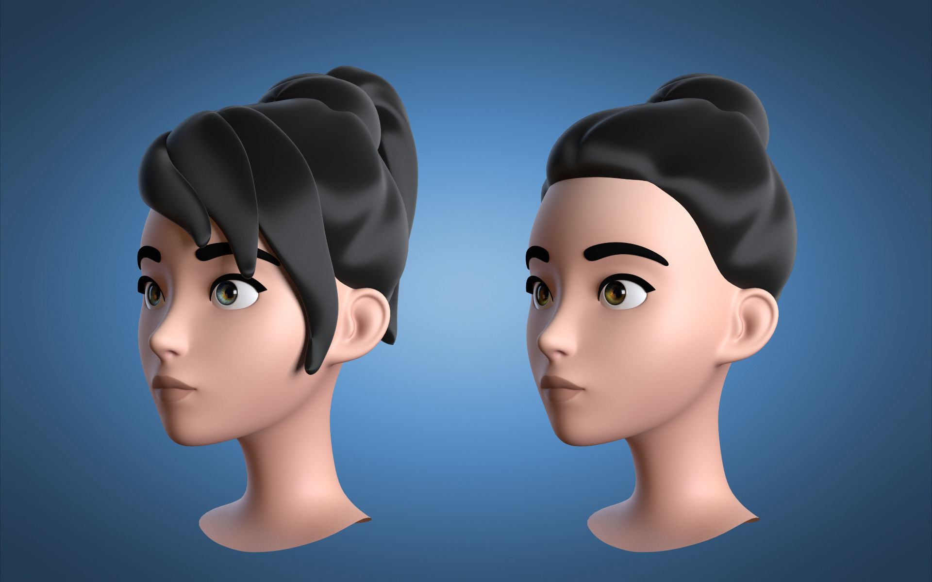 Cartoon Girl Head 3D model_11