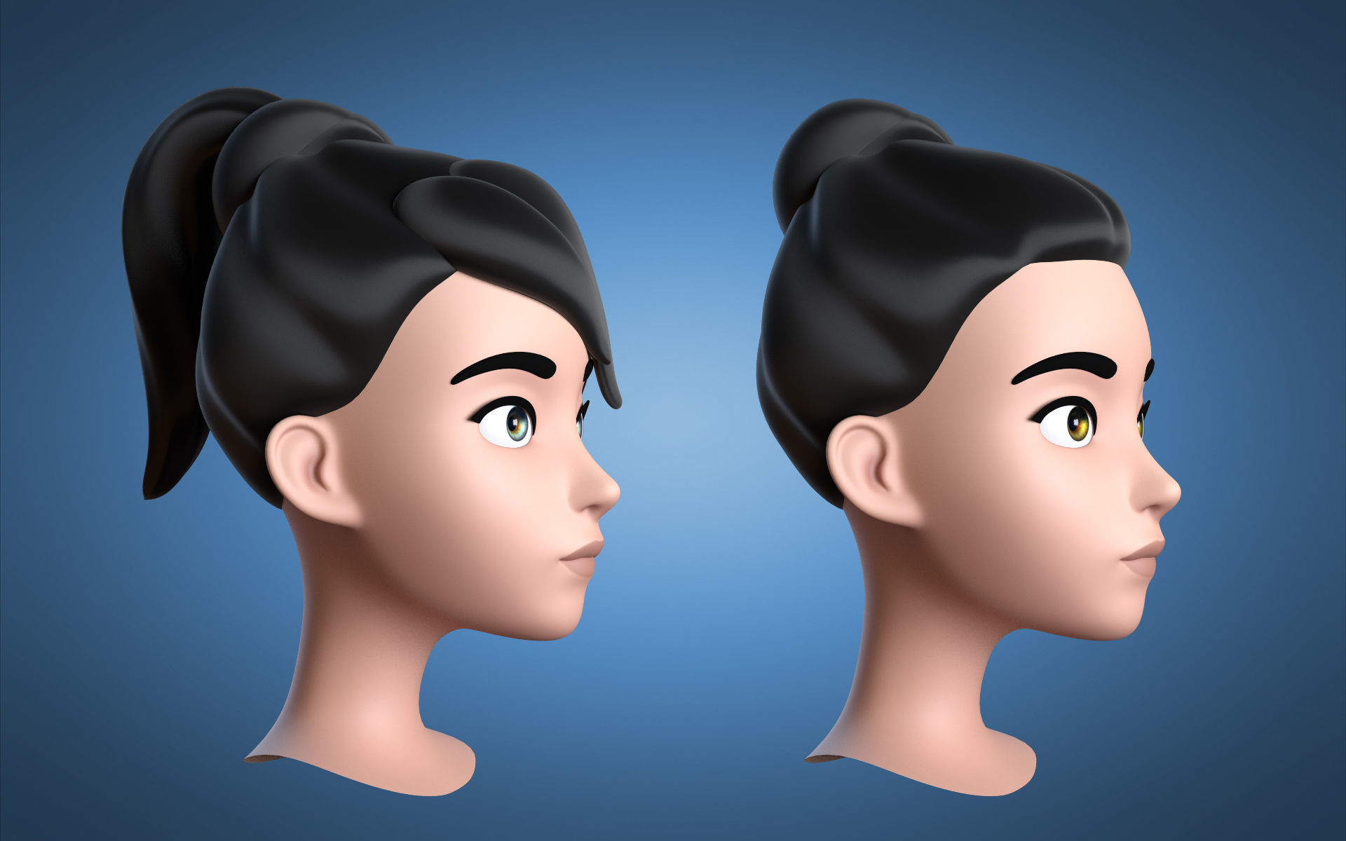 Cartoon Girl Head 3D model_4