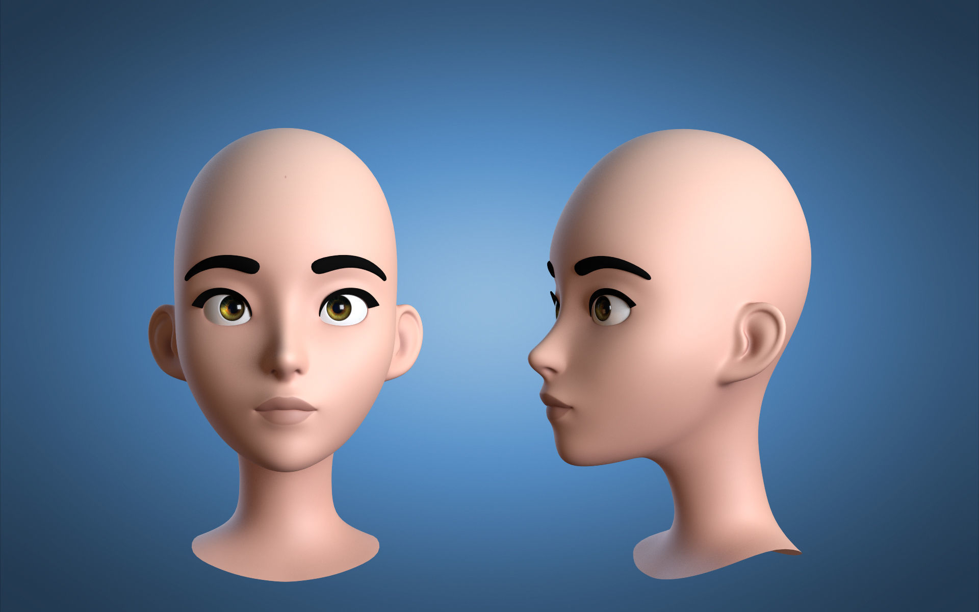 Cartoon Girl Head 3D model_13