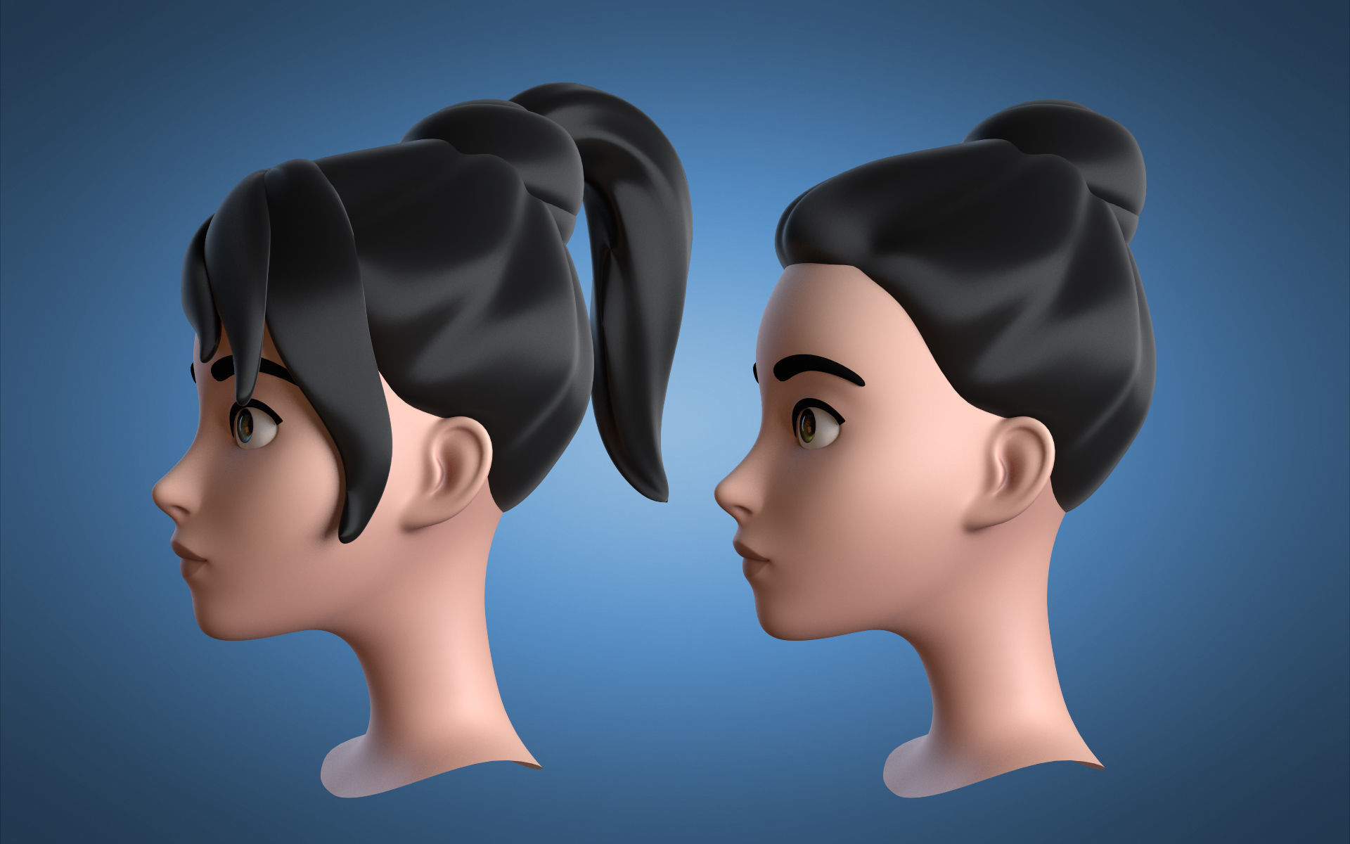 Cartoon Girl Head 3D model_9