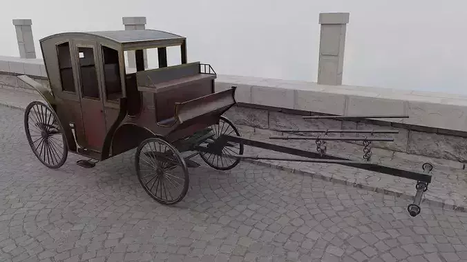 Horse Drawn Cart - Carriage Low-poly 3D model 2