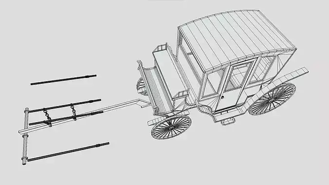 Horse Drawn Cart - Carriage Low-poly 3D model 7