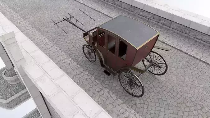 Horse Drawn Cart - Carriage Low-poly 3D model 3