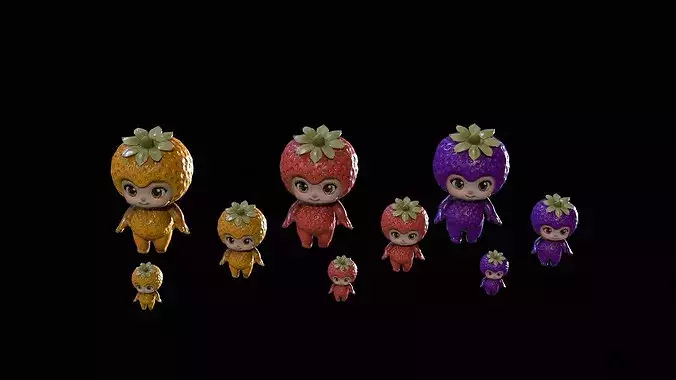 Chibi Fruit Strawberry Low-poly 3D model 5