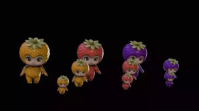 Chibi Fruit Strawberry Low-poly 3D model 6