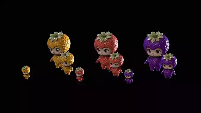Chibi Fruit Strawberry Low-poly 3D model 7
