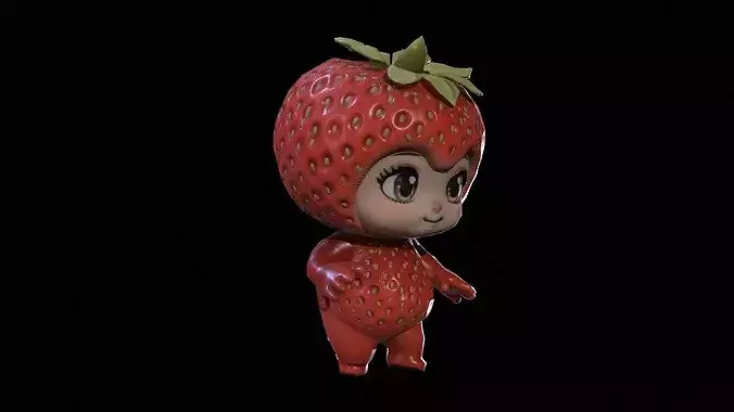 Chibi Fruit Strawberry Low-poly 3D model 2