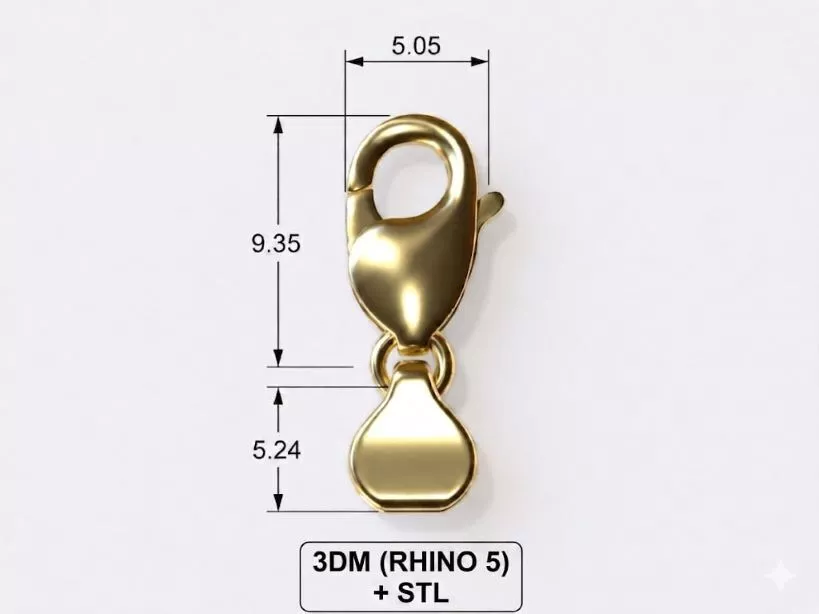 Professional Lobster Clasp 8mm Compact Size Rhino 5 STL 3D print model