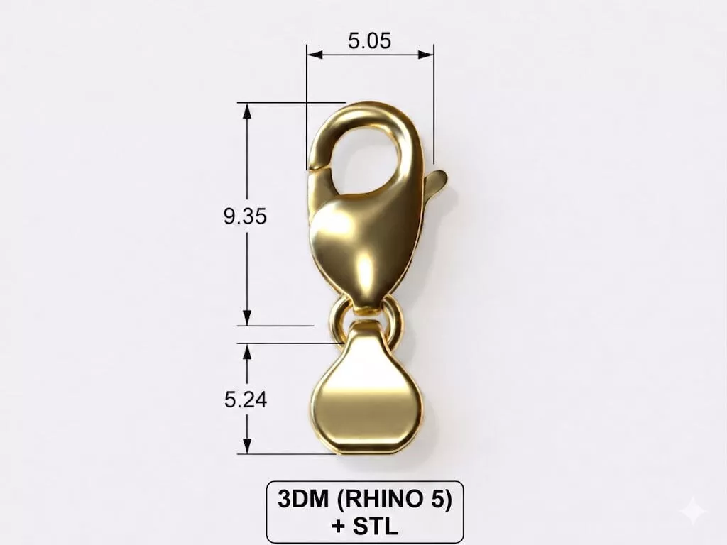 Professional Lobster Clasp 9mm Practical Size Rhino 5 STL 3D print model
