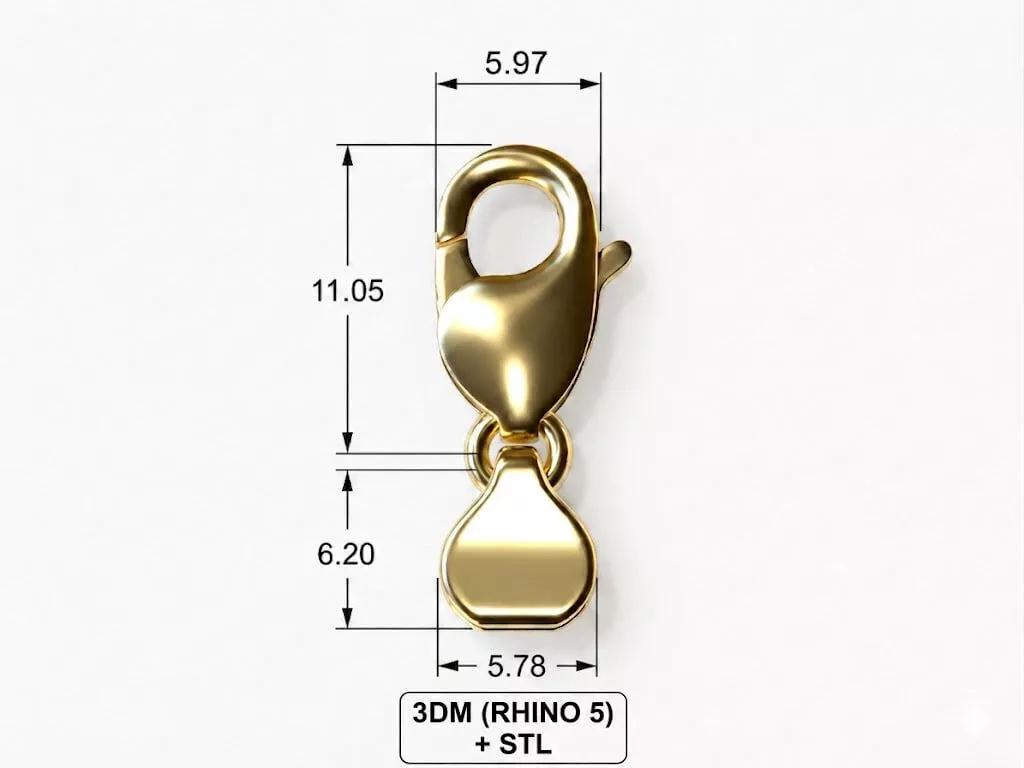 Professional Lobster Clasp 11mm Production Ready- Rhino 5 STL 3D print model
