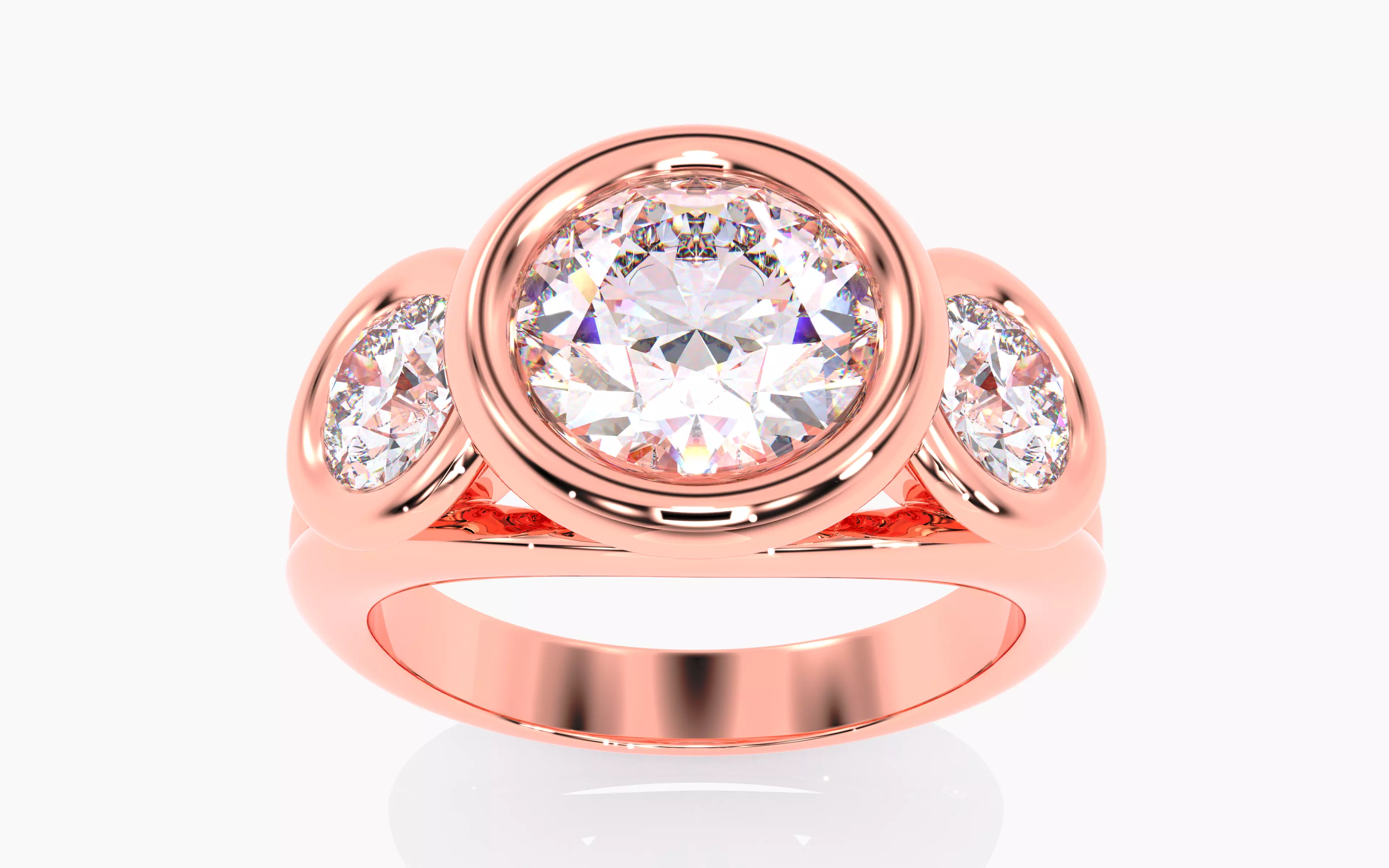 Trio Round Solitaire Ring renders 3dm stl details 3D print model