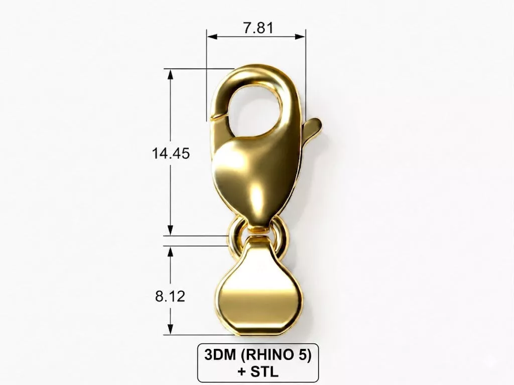 Professional Lobster Clasp 14mm Production Ready Rhino 5 STL 3D print model