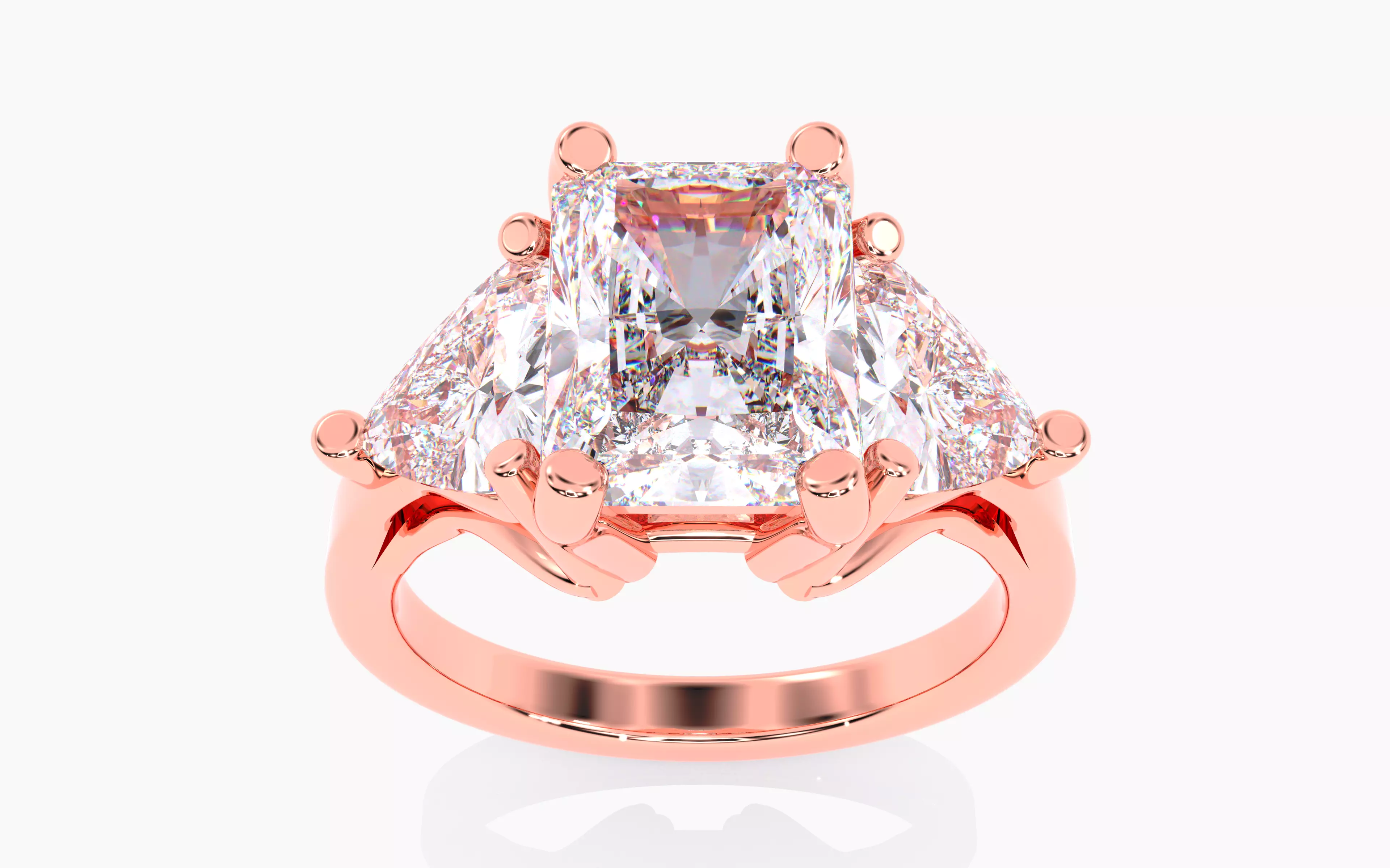 Trillion Radiant Trio Solitaire Ring renders 3dm stl details 3D print model