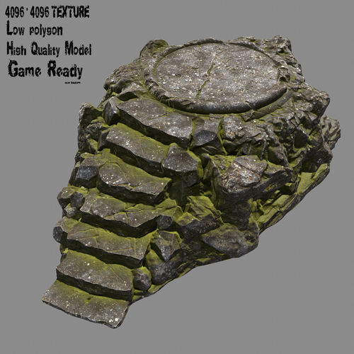 Temple rock with steps Low-poly 3D model
