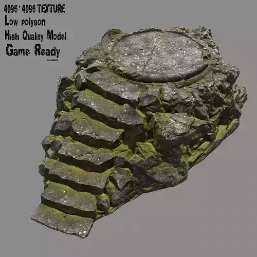 Temple rock with steps Low-poly 3D model