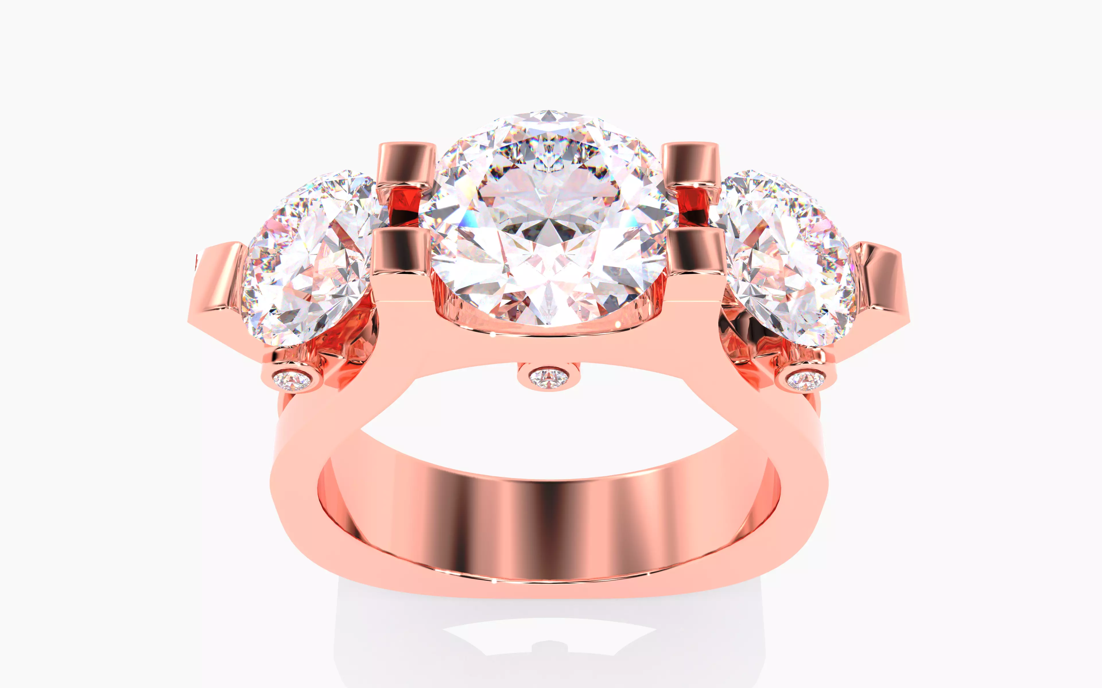 Trio Head Solitaire Ring renders 3dm stl details 3D print model