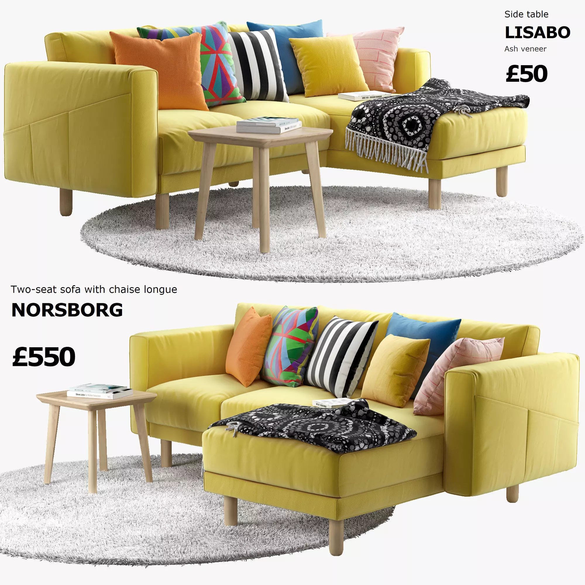 NORSBORG Two-seat sofa with chaise longue Ikea 3D model_0