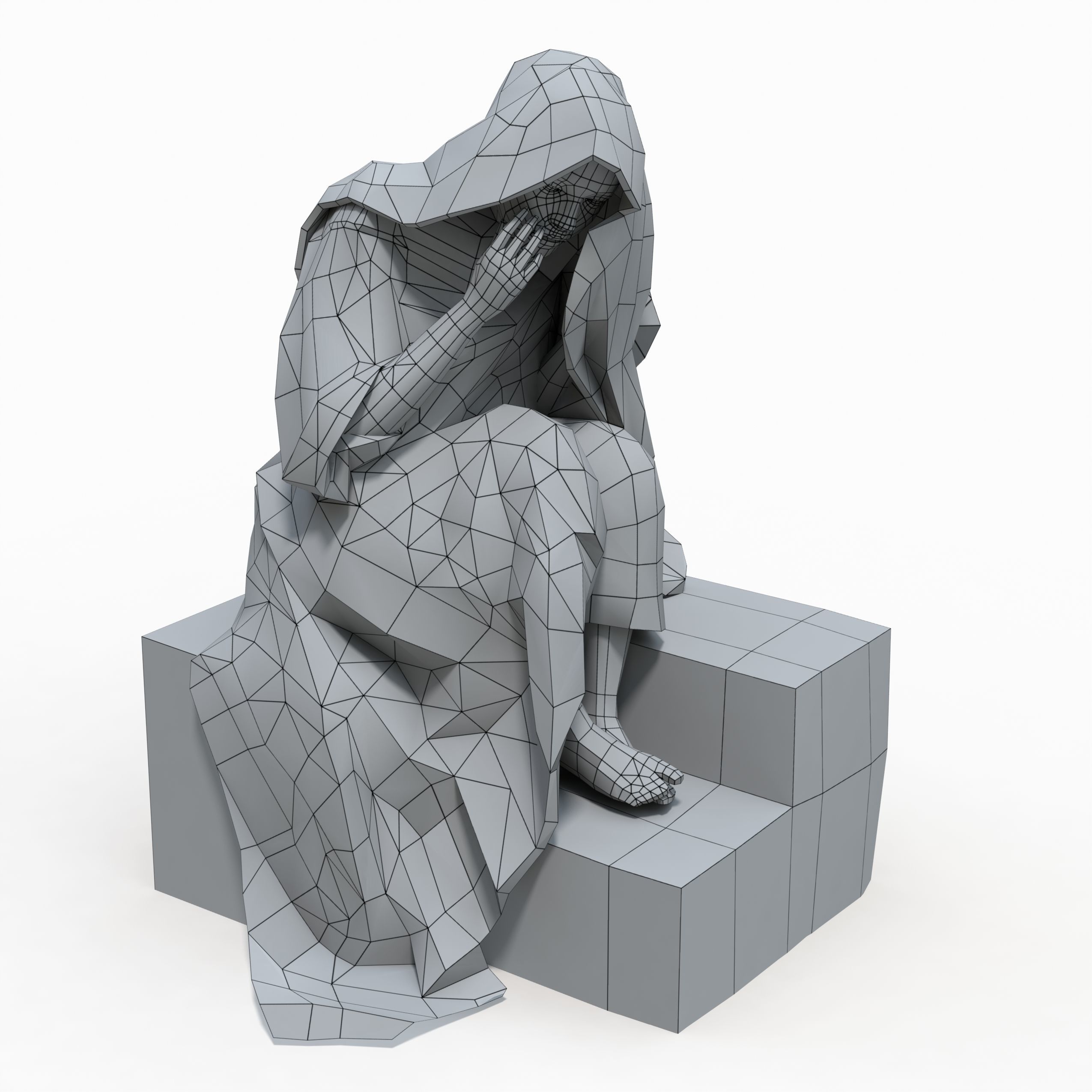 Statue Female Low-poly 3D model_12