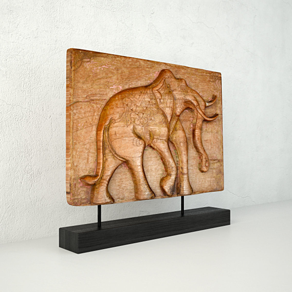 Antique Indian Elephant Relief Panel 3D model_2