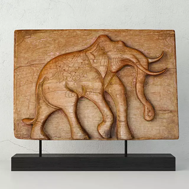 Antique Indian Elephant Relief Panel 3D model_0