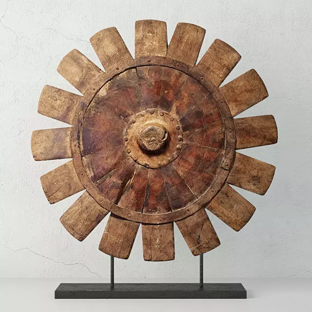 Antiqued Charkha Decor 3D model_0