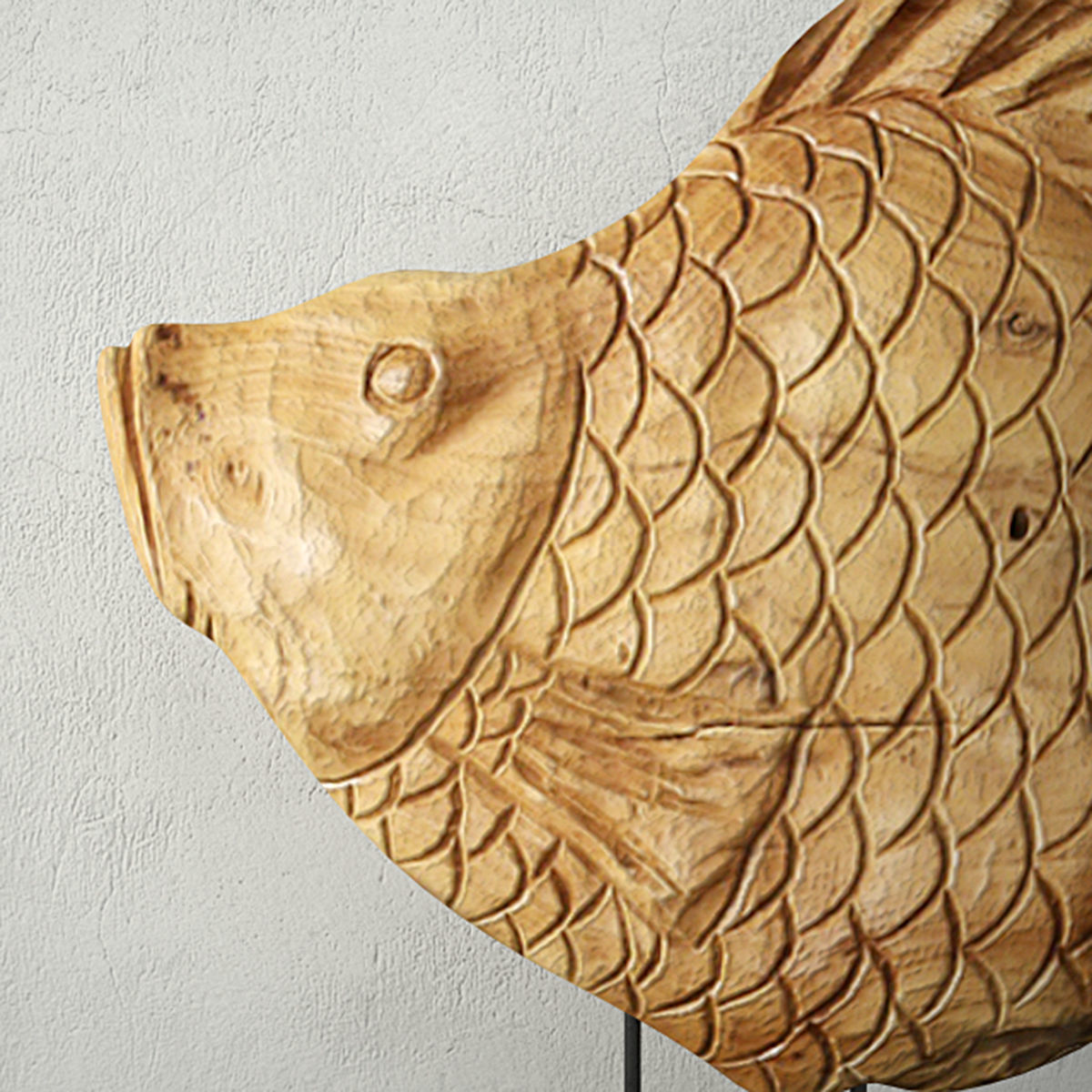 Carved Wood Fish Sculpture on Stand 3D model_3