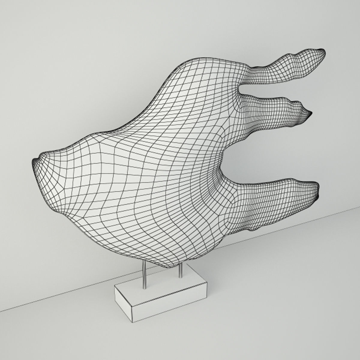 Carved Wood Fish Sculpture on Stand 3D model_2