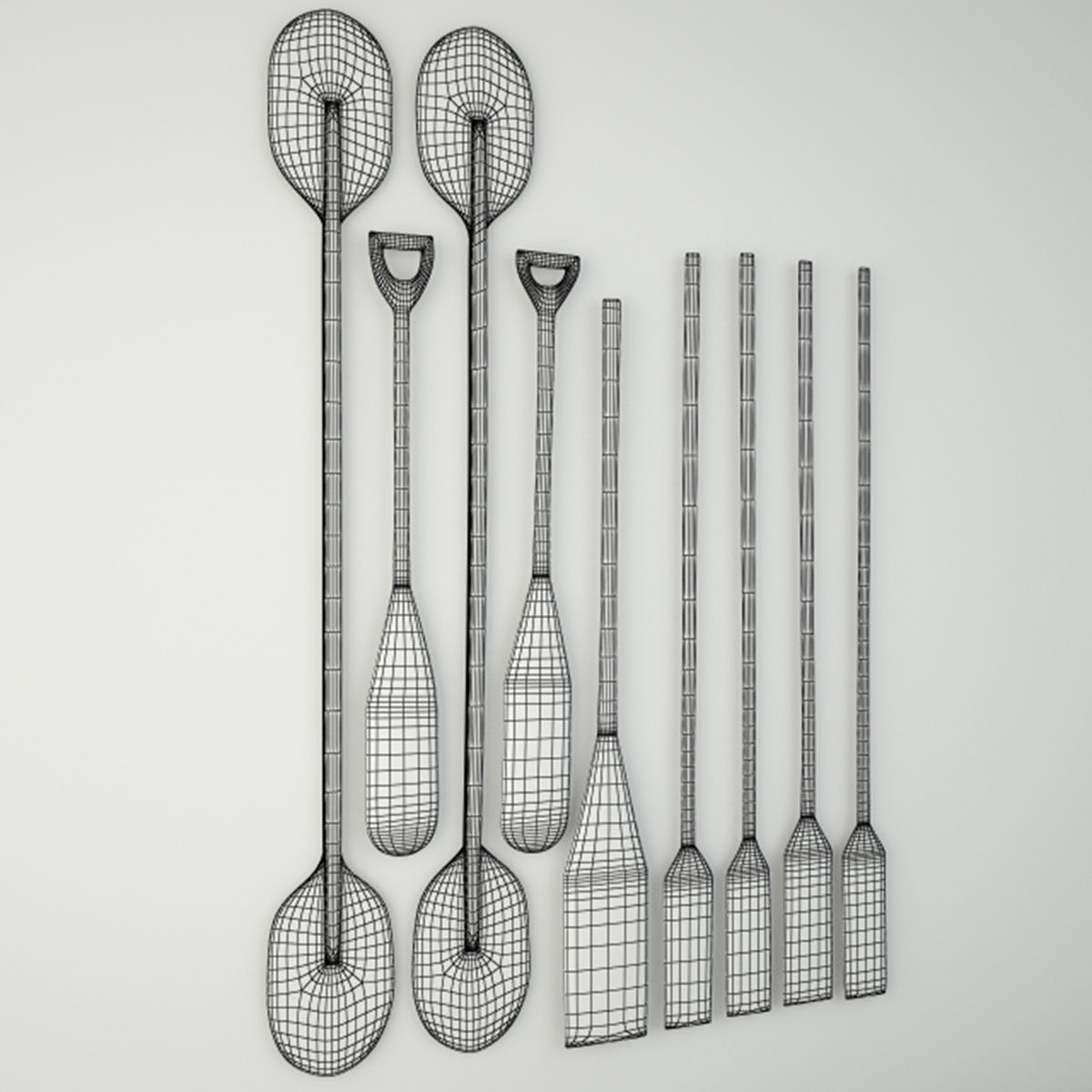 Vintage Wooden Paddles and Oars by Jeffan 3D model_4