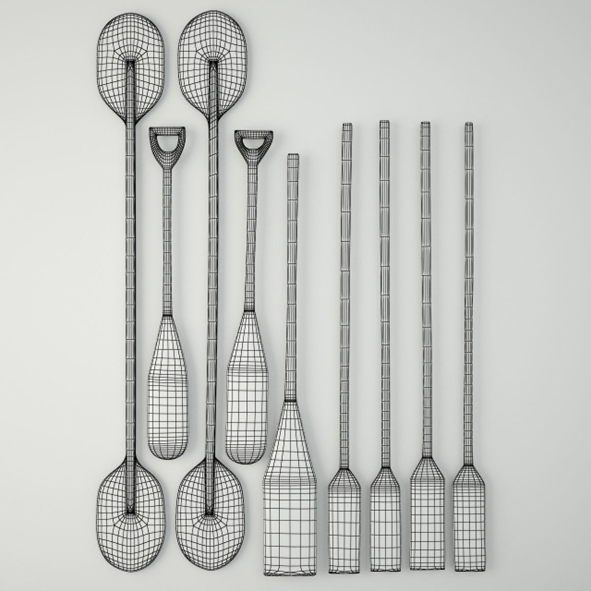 Vintage Wooden Paddles and Oars by Jeffan 3D model_2