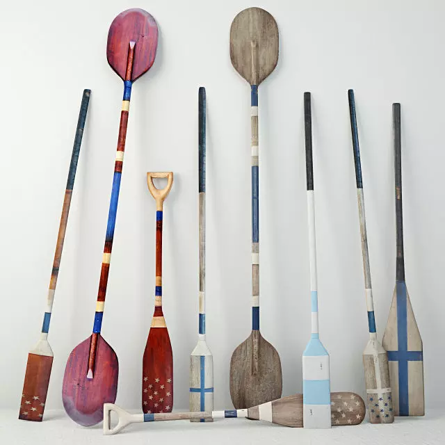 Vintage Wooden Paddles and Oars by Jeffan 3D model_0