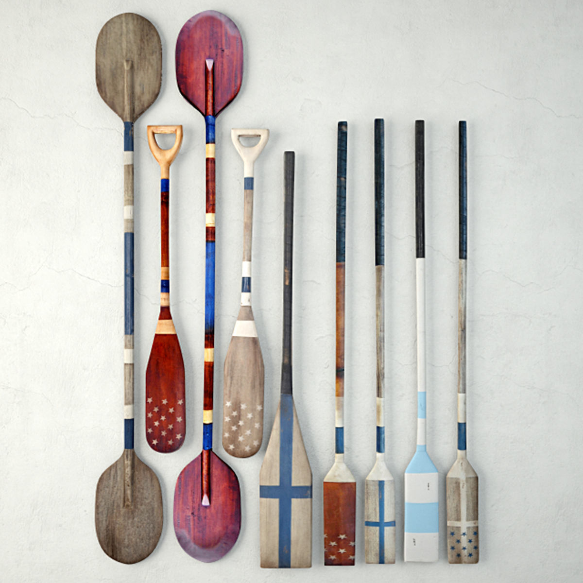 Vintage Wooden Paddles and Oars by Jeffan 3D model_1