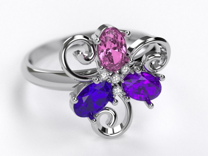 Ring sapphire flower 3D print model