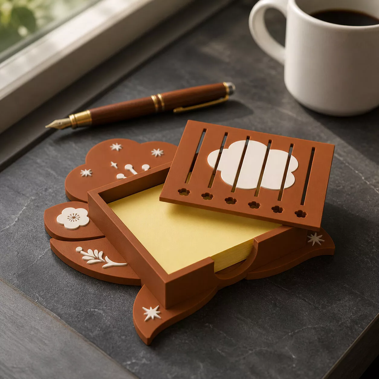 Botanical Sticky Note Holder with Stencil Lid - 3D Printable STL 3D print model
