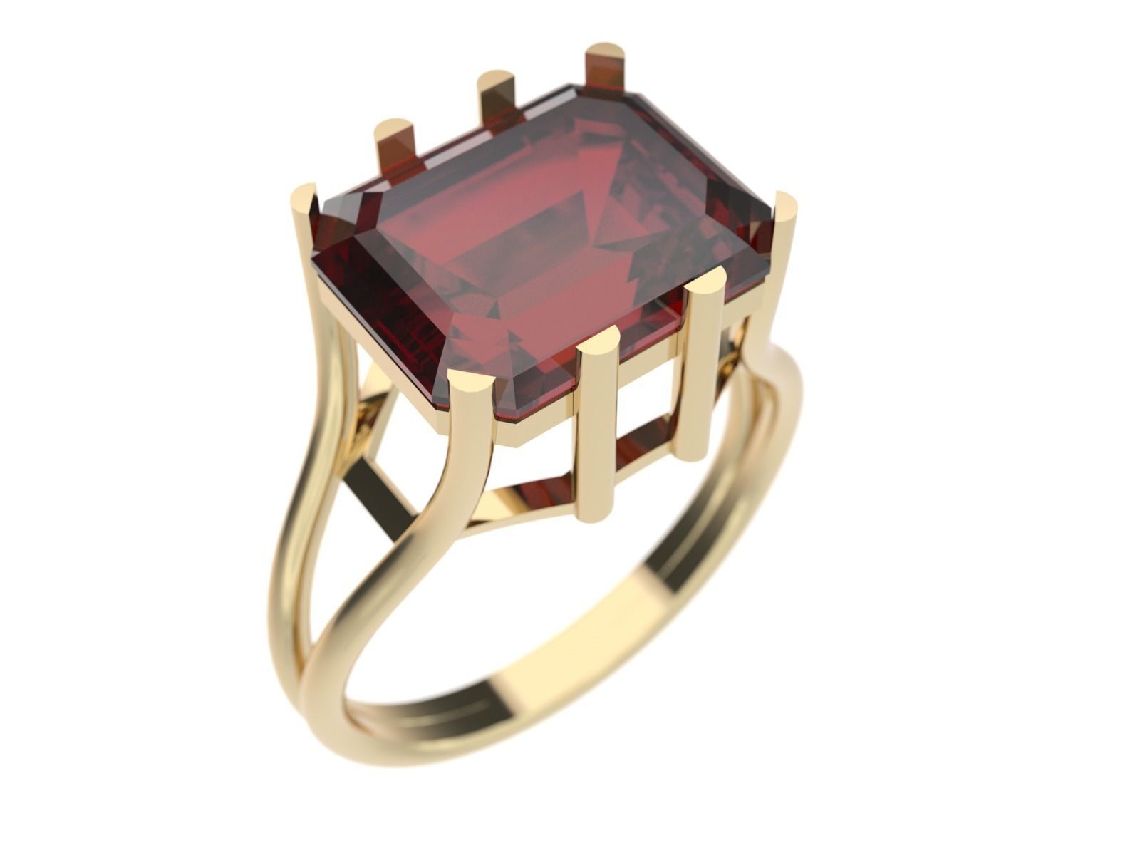 Ring emerald cut garnet gold Free 3D print model