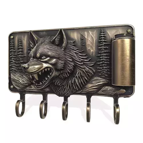 PBR Decorative Wolf Head Wall Key Holder