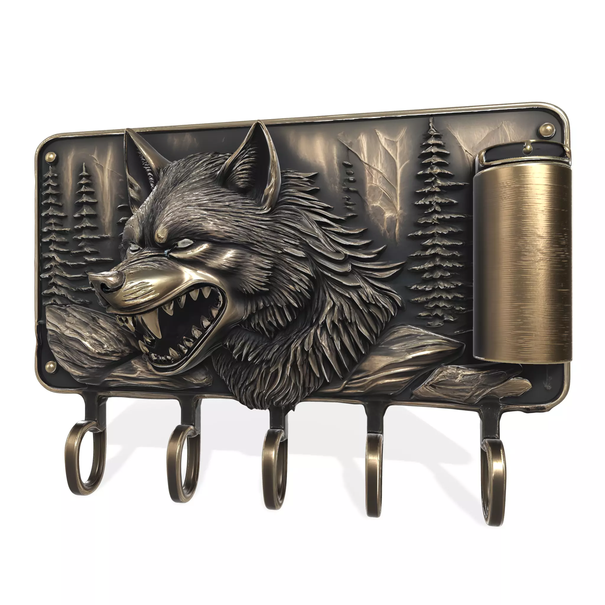 PBR Decorative Wolf Head Wall Key Holder 3D print model