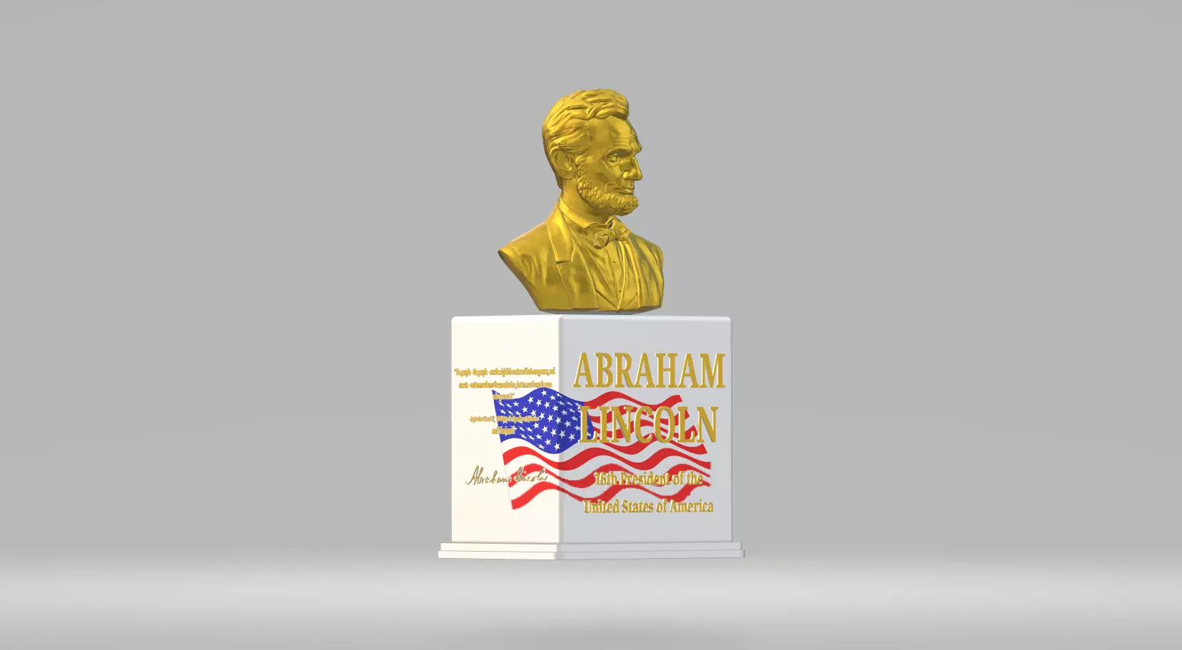 Abraham Lincolns bust with US flag and presidential seal 3D print model
