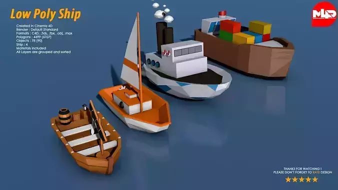 Low Poly Ship Pack Low-poly 3D model