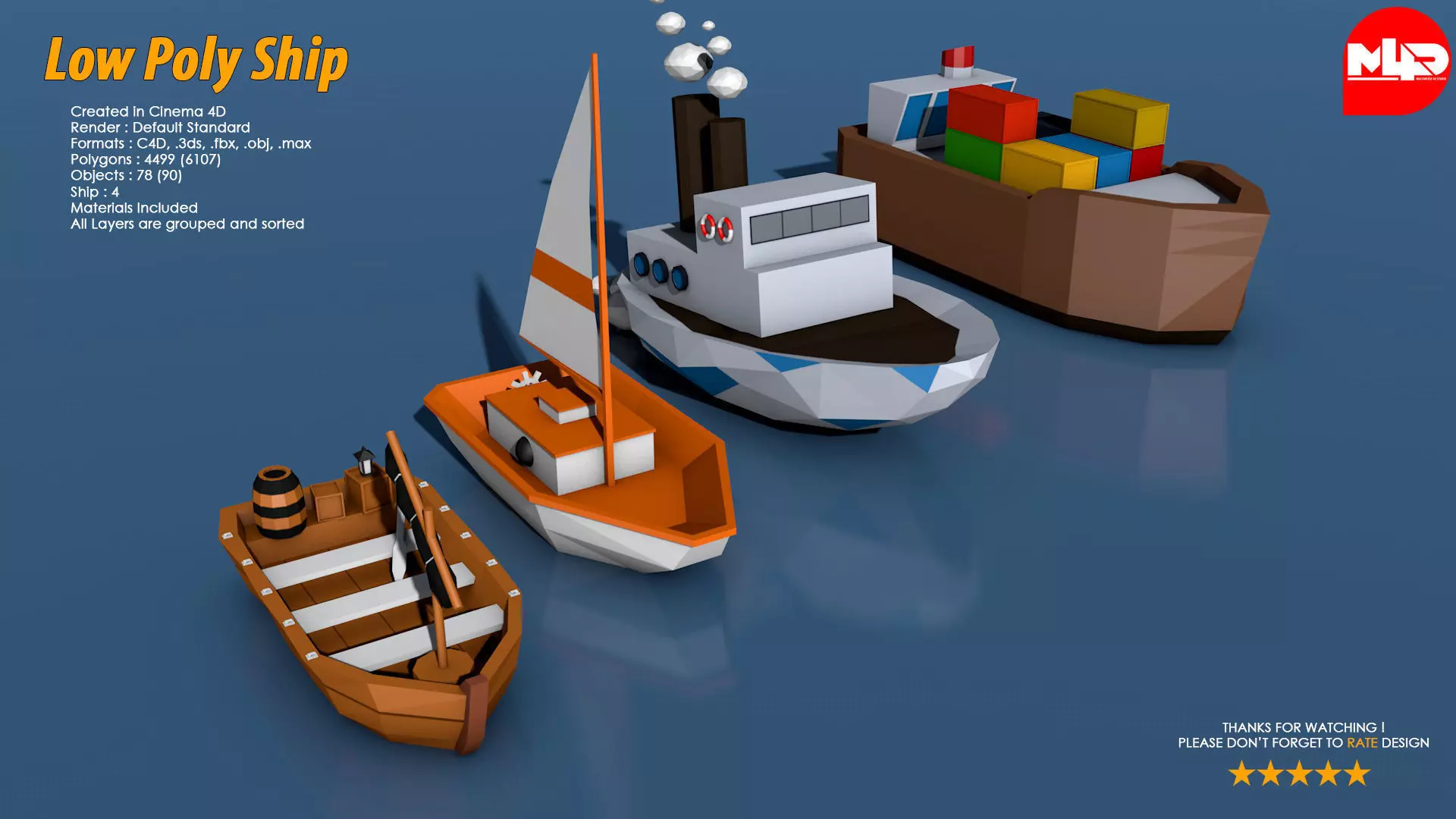 Low Poly Ship Pack Low-poly 3D model_0