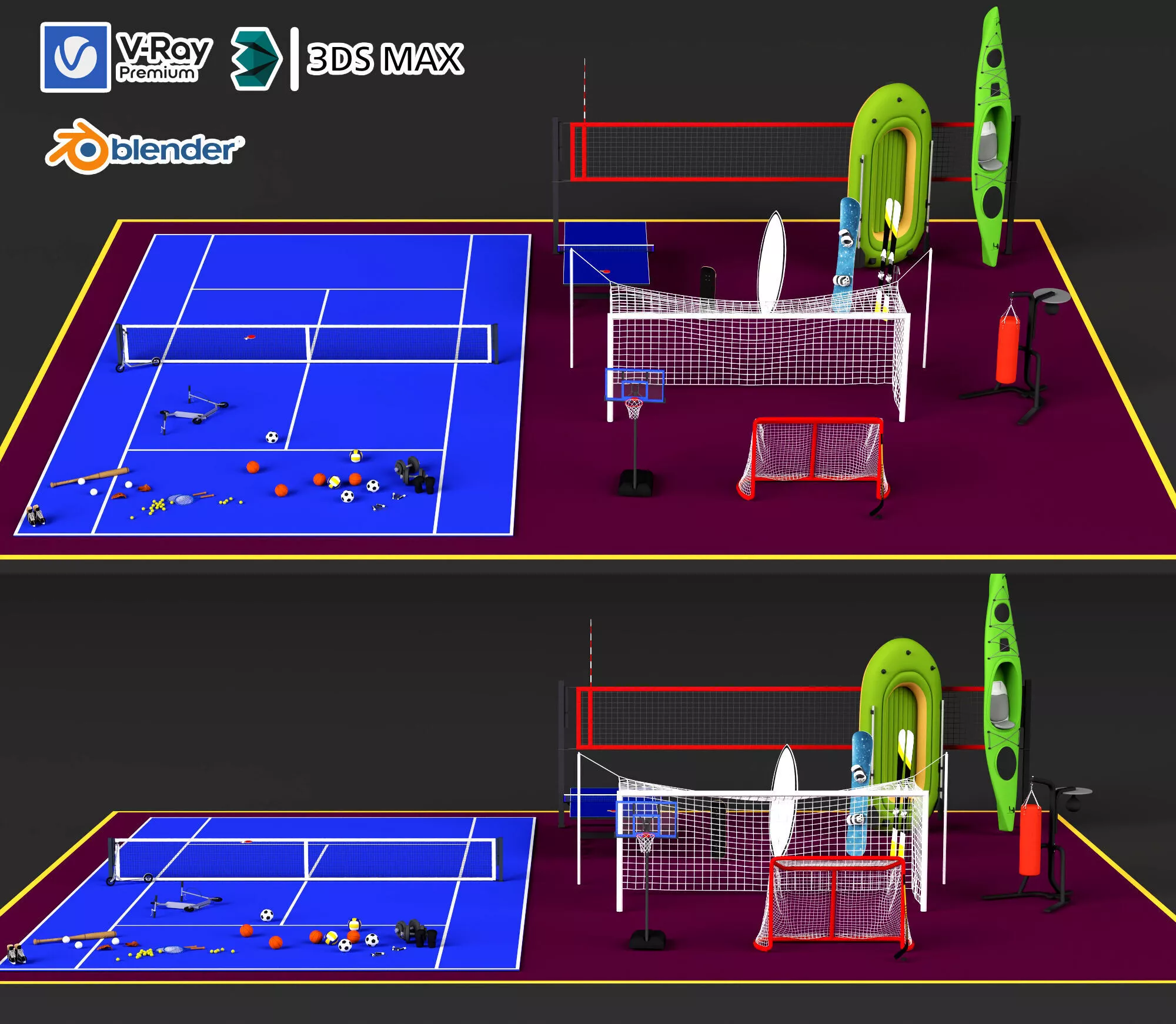 Multi-functional sports field Low-poly 3D model
