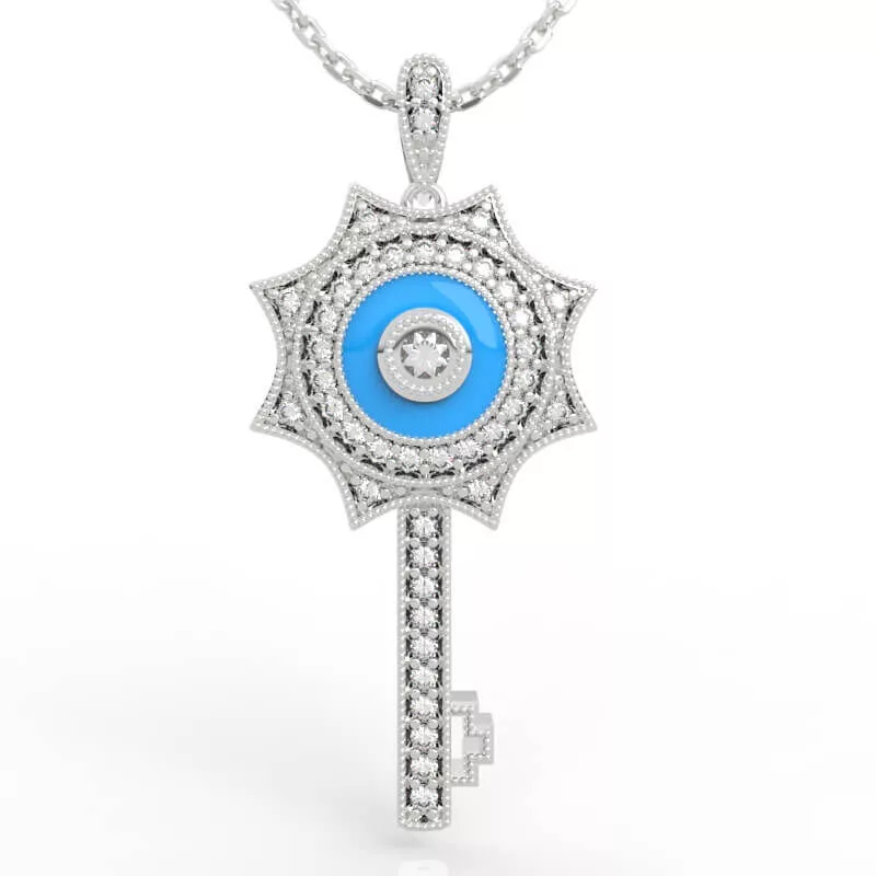 Star Turquoise Diamond Key Pendant Necklace 3D print model