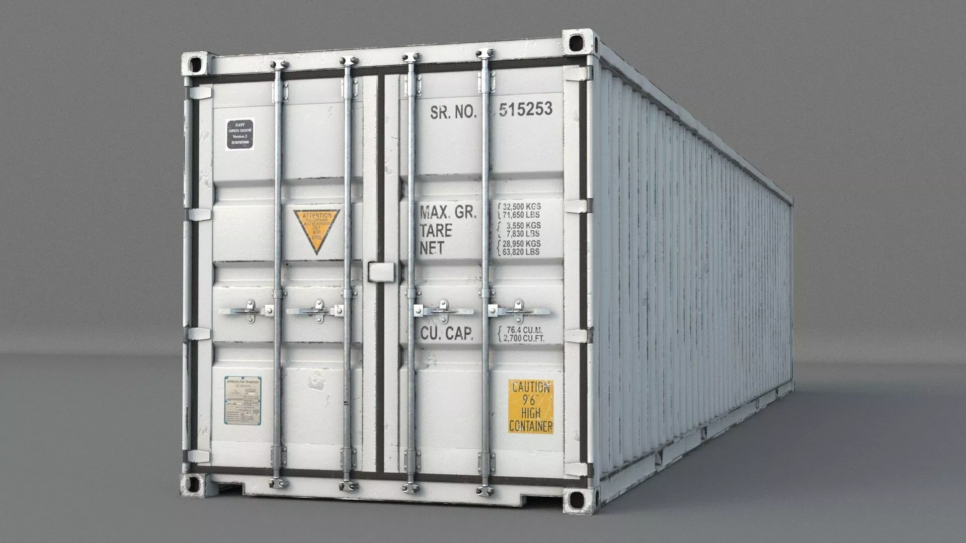 Cargo Container White 40 feet PBR 3D model