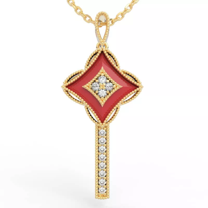 Moroccan Quatrefoil Star Gemstone Key Pendant Necklace 3D print model